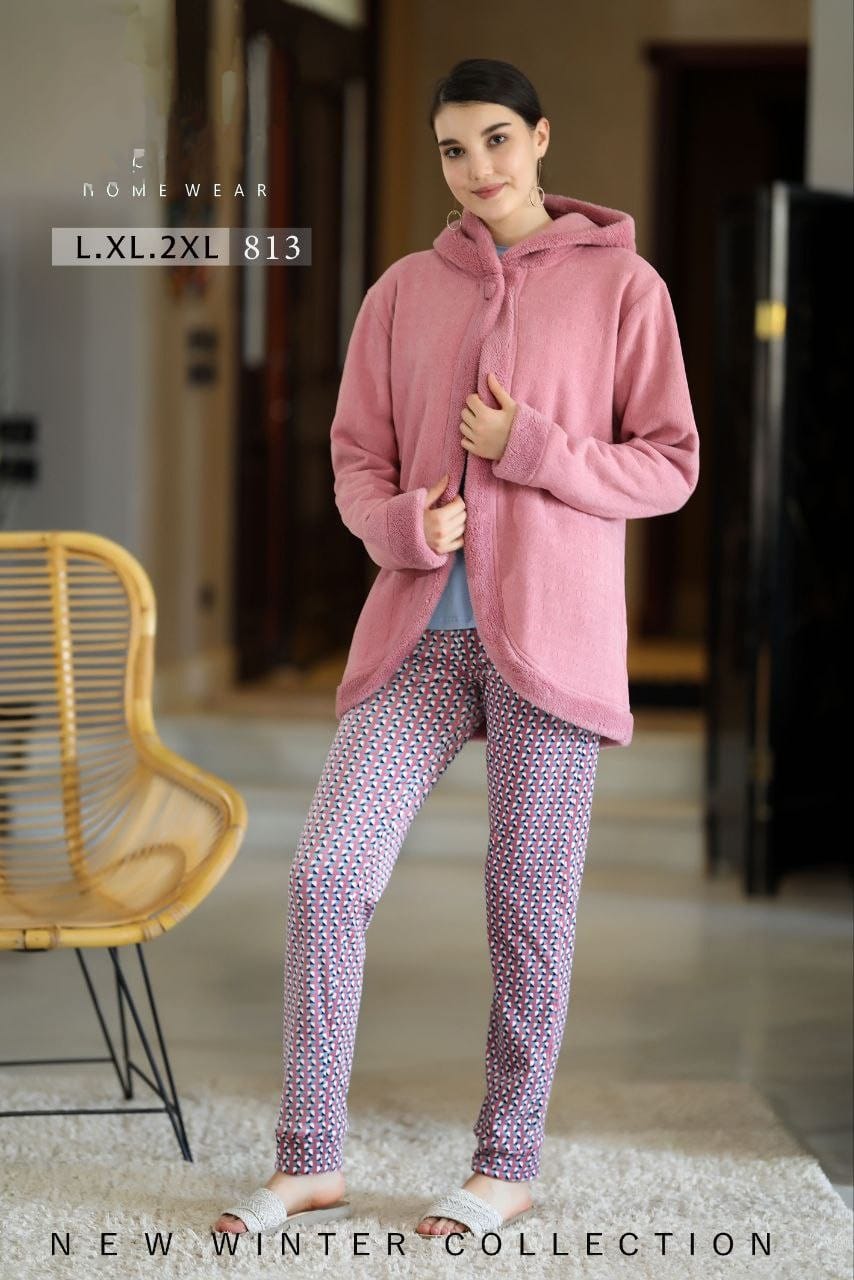 بيجامه 3 قطع جاكت فرو