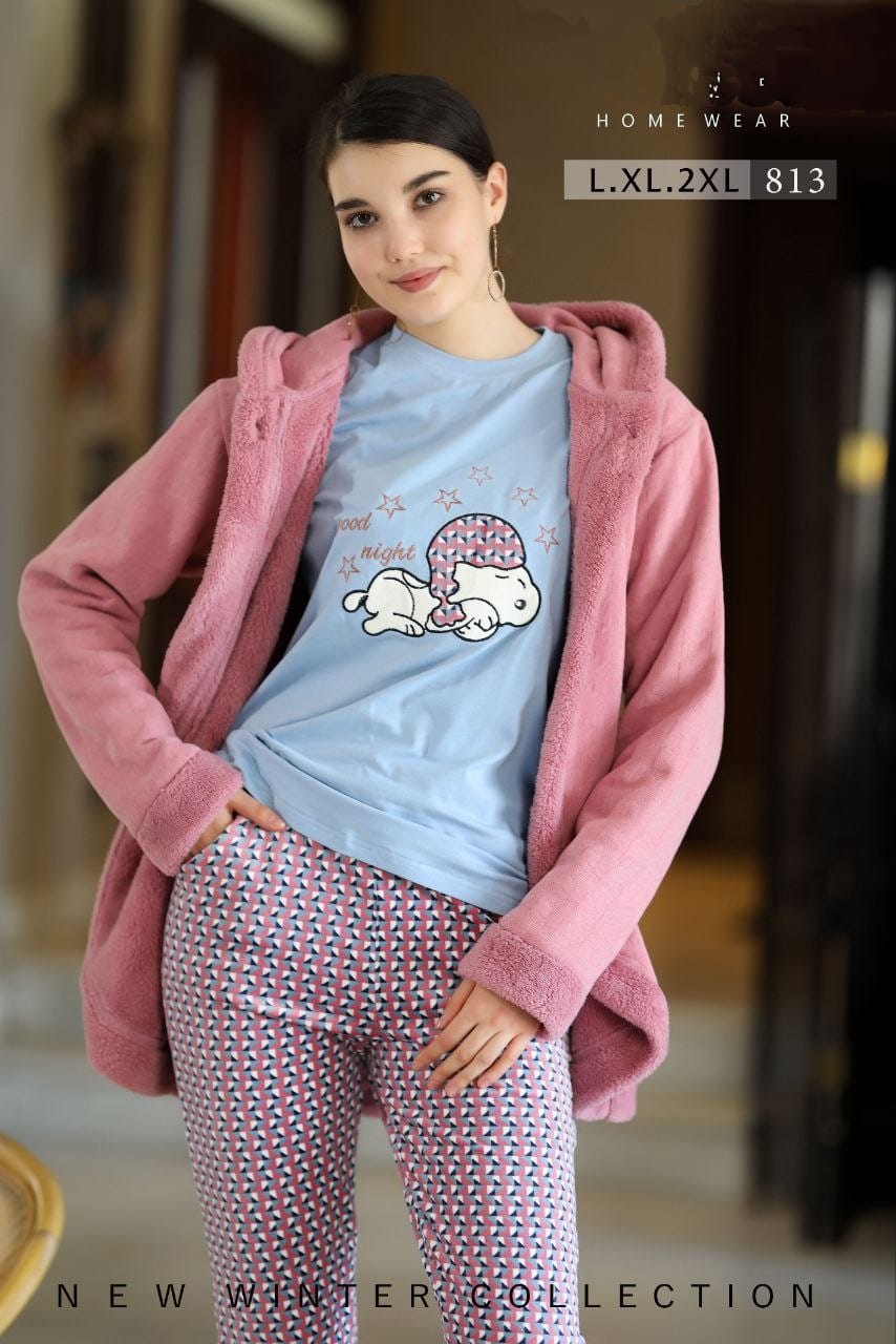 بيجامه 3 قطع جاكت فرو