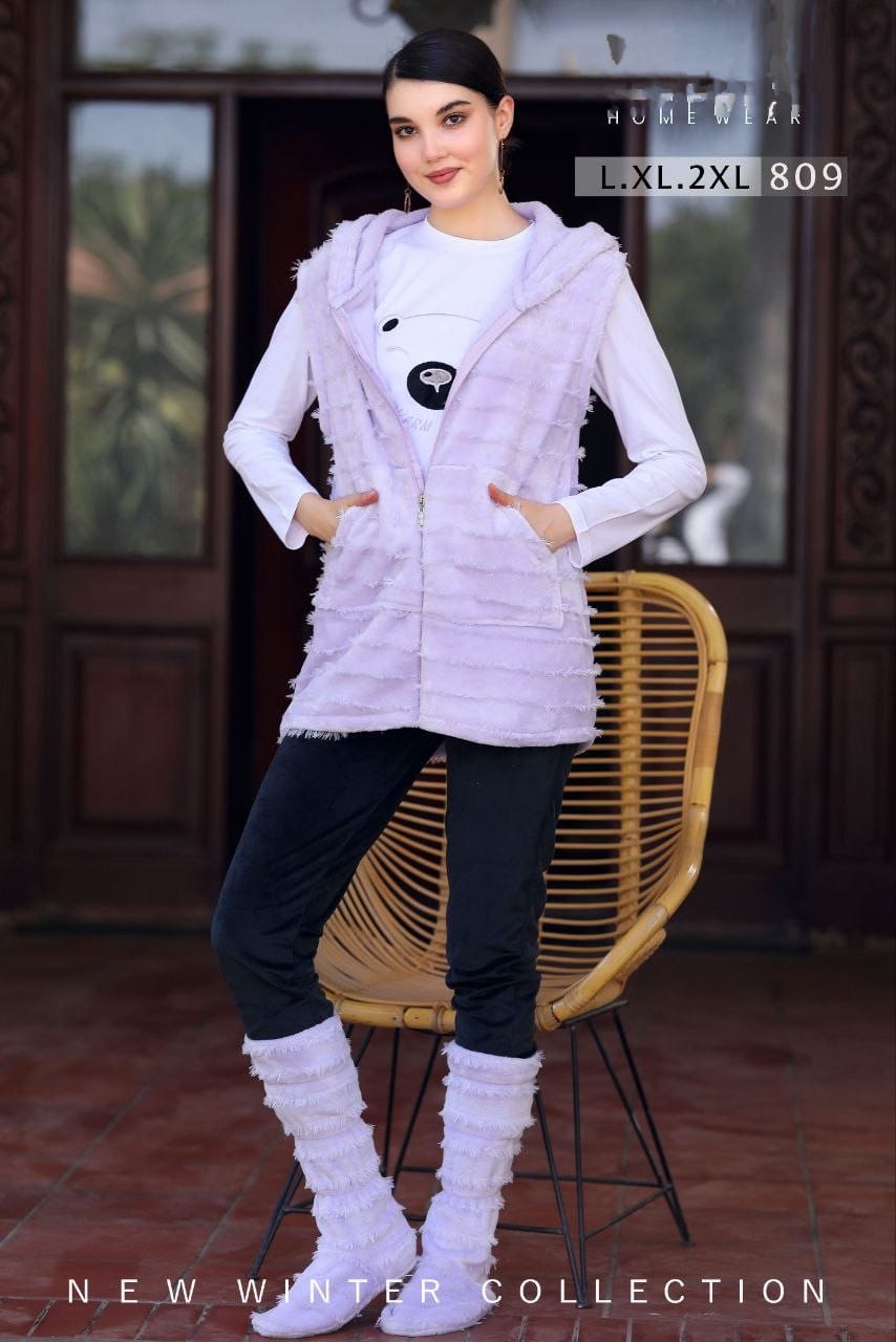 بيجامه 3 قطع جاكت فرو
