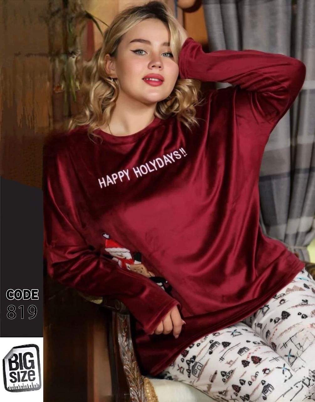 طقم بيجامه قطيفه بيج سايز